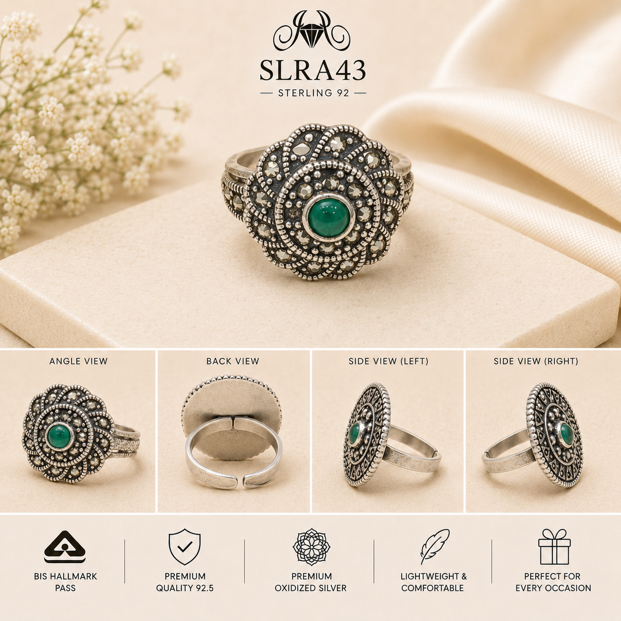 SLRA43 oxidized sterling silver ring multiple angle views