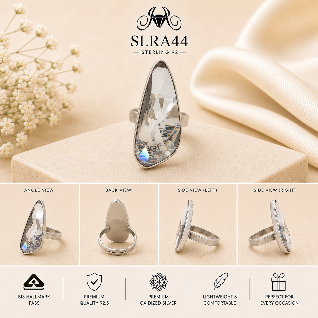 SLRA44 oxidized sterling silver ring multiple angle views