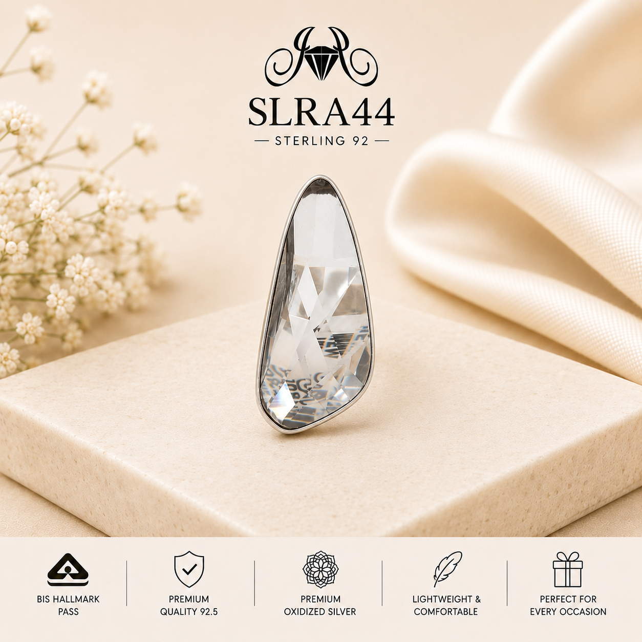 SLRA44 oxidized sterling silver ring front view