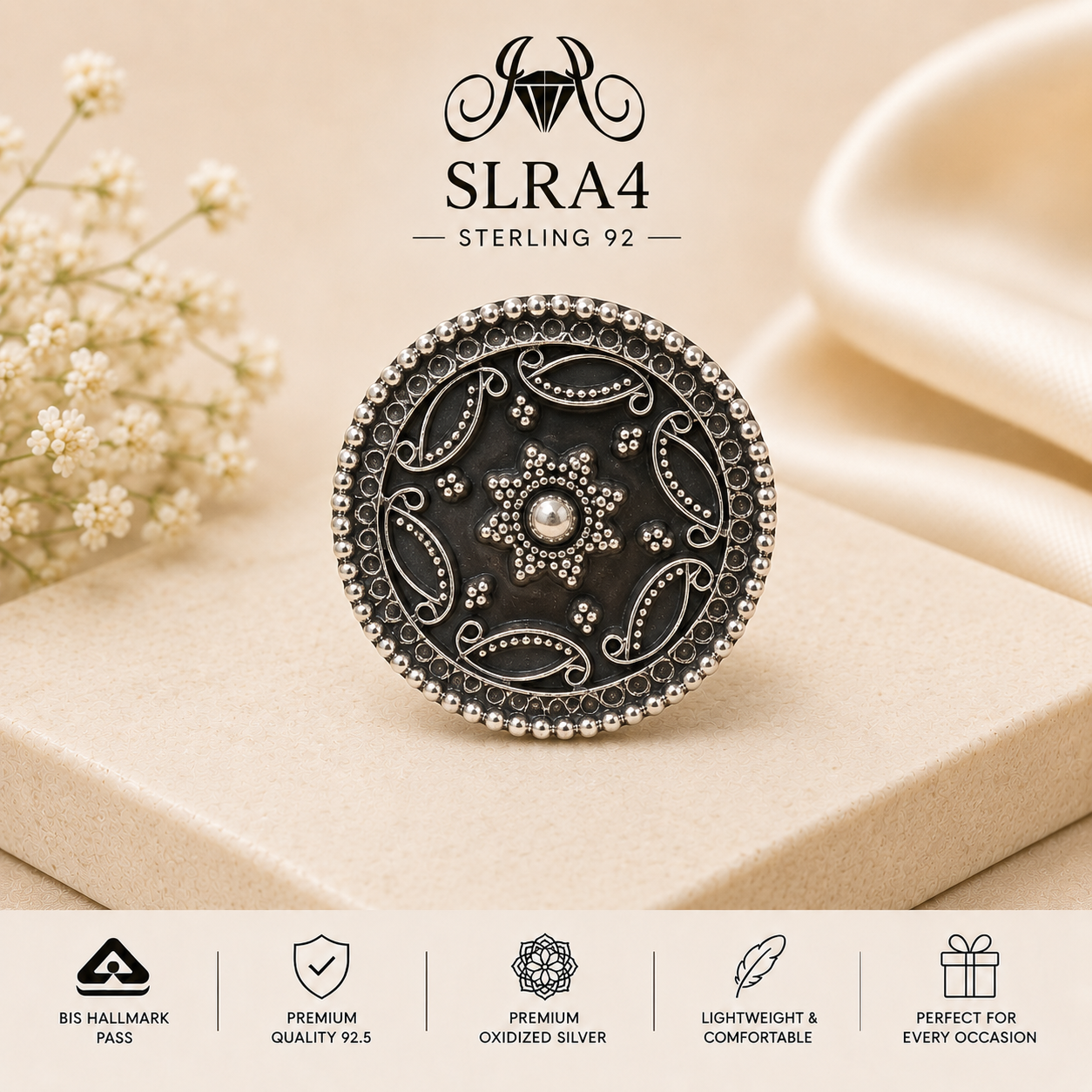 SLRA4 oxidized sterling silver ring front view