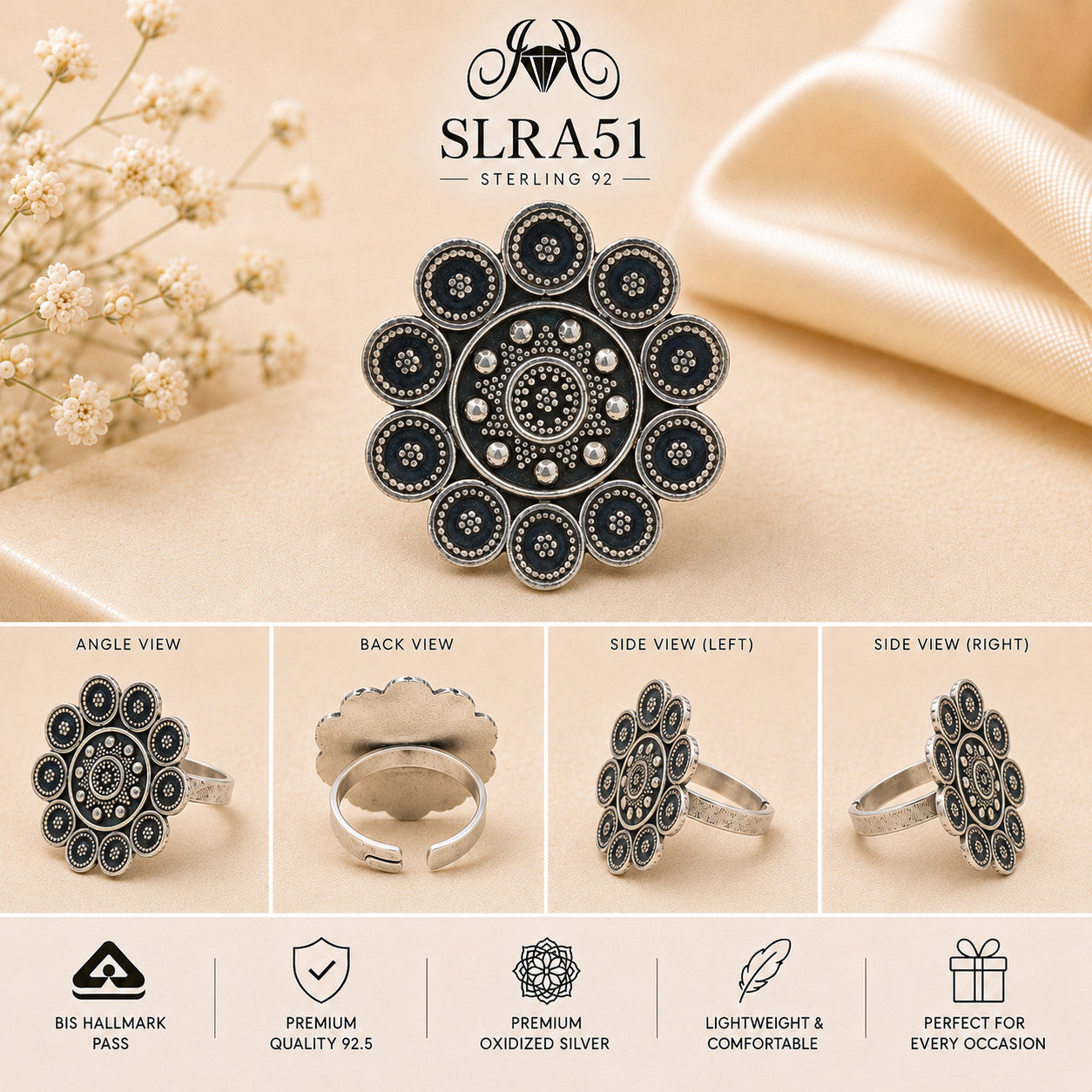 SLRA51 oxidized sterling silver ring multiple angle views