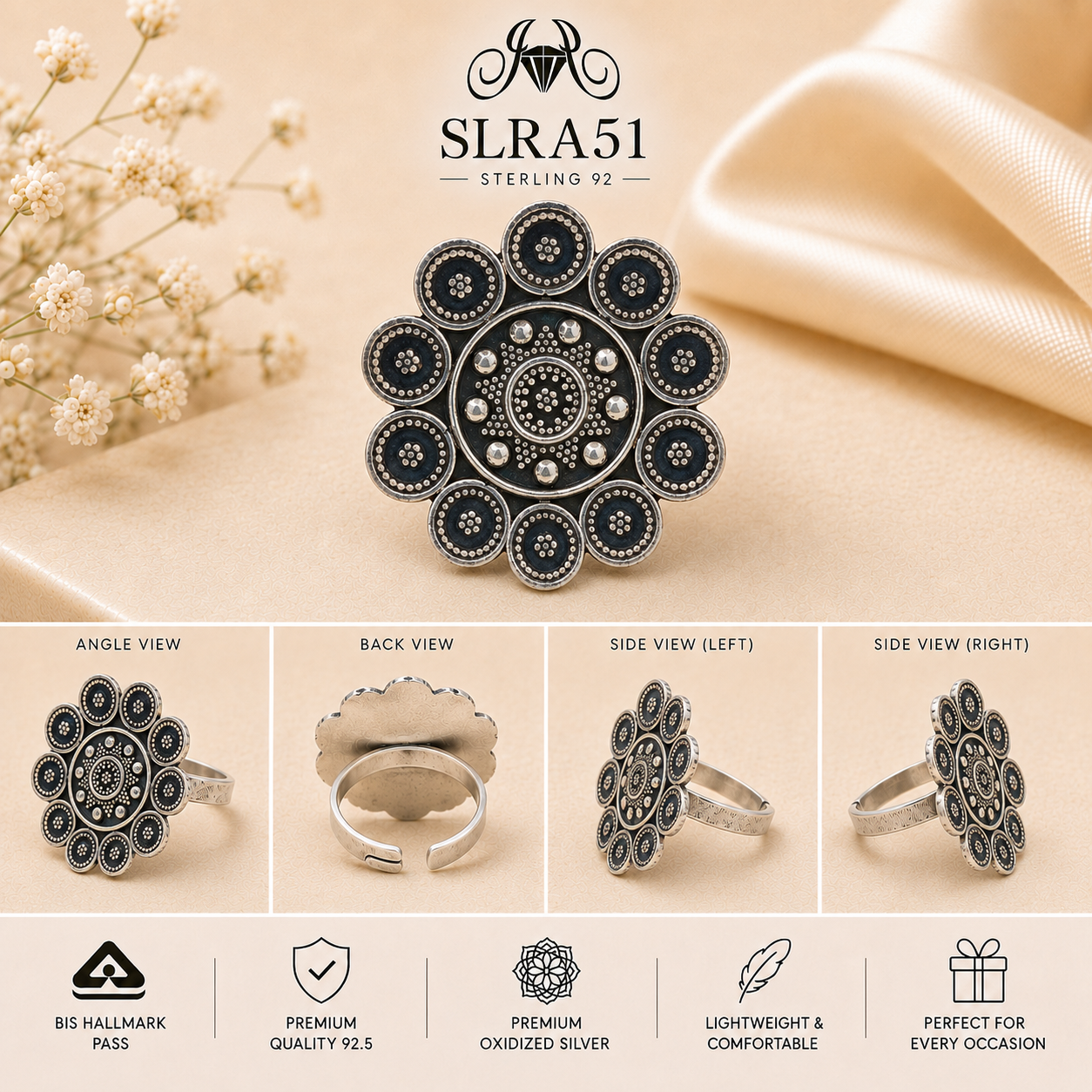 SLRA51 oxidized sterling silver ring multiple angle views