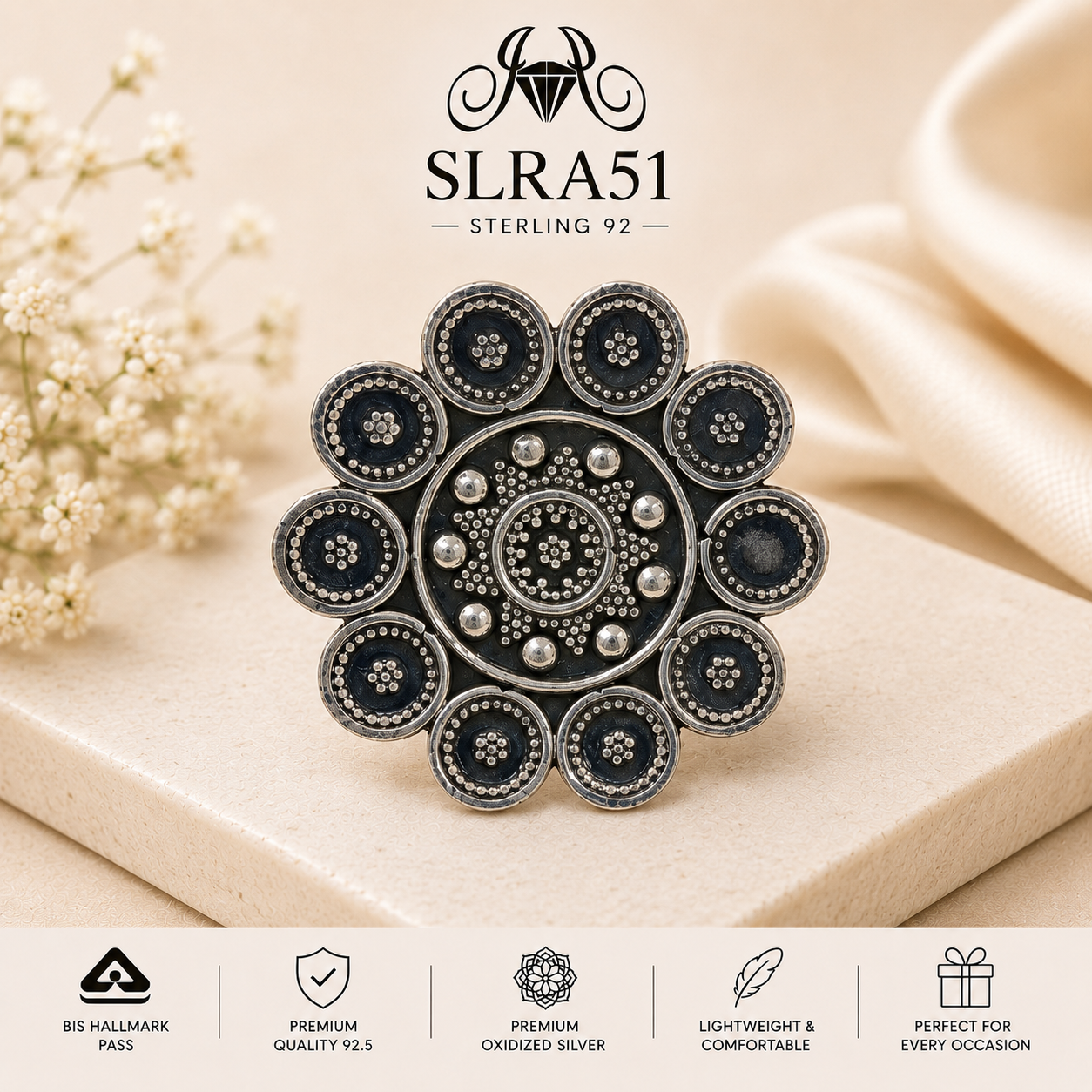 SLRA51 oxidized sterling silver ring front view