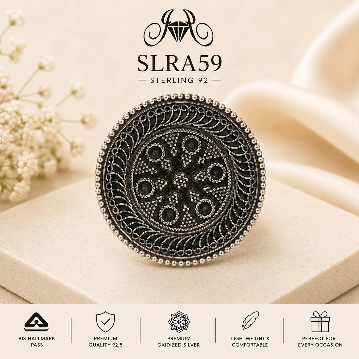 SLRA59 oxidized sterling silver ring front view
