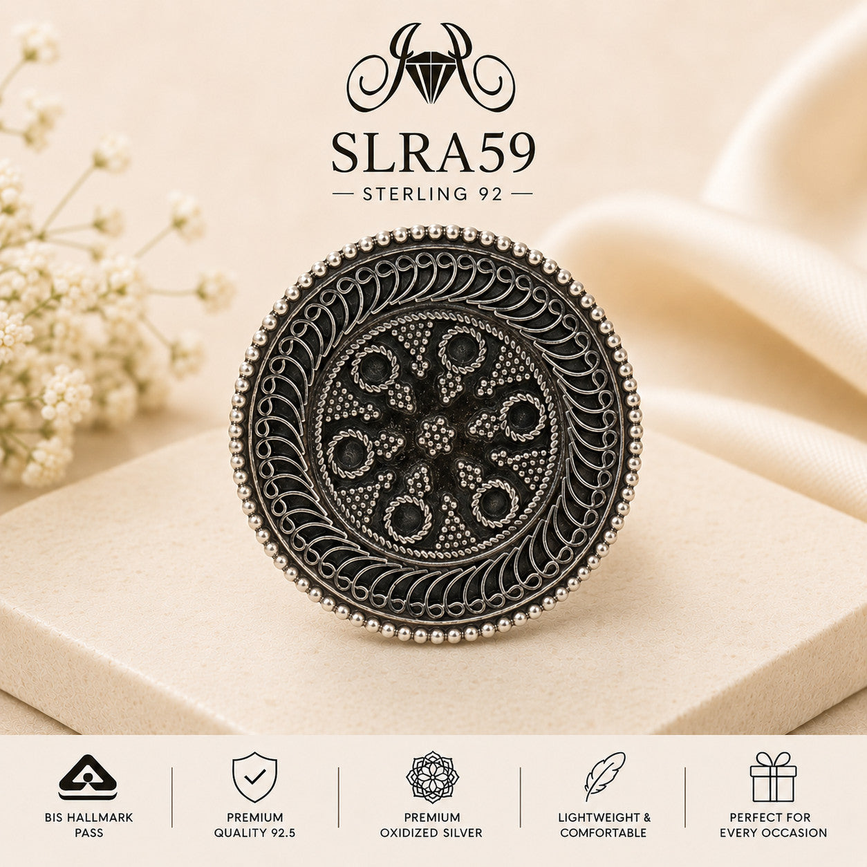 SLRA59 oxidized sterling silver ring front view