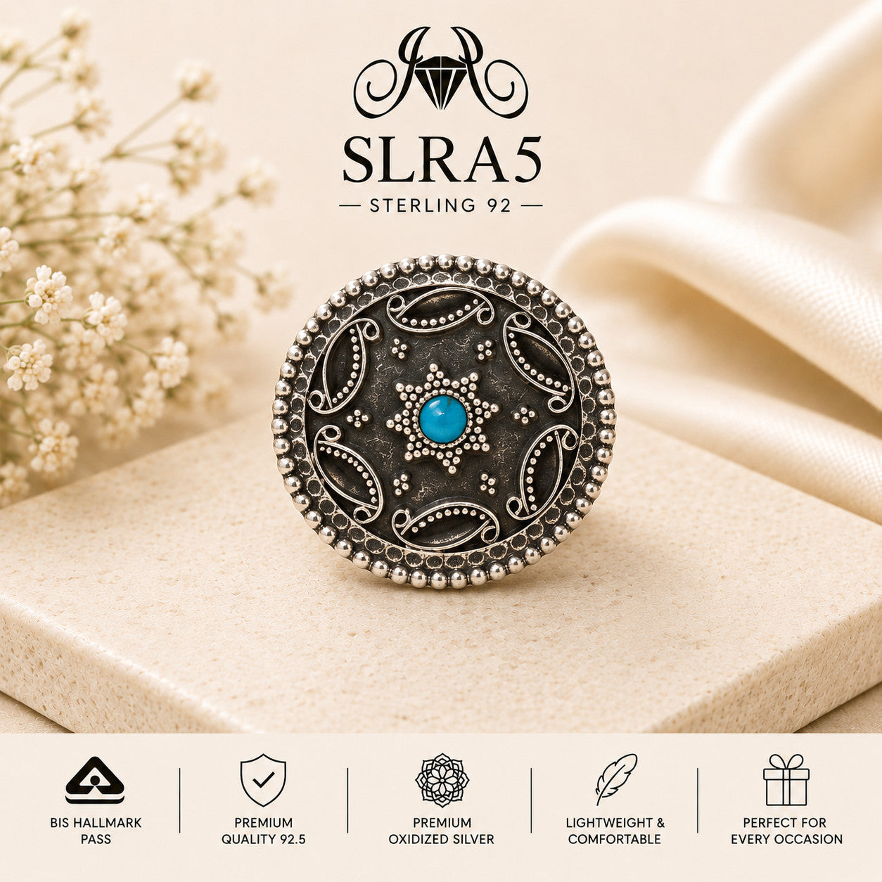 SLRA5 oxidized sterling silver ring front view