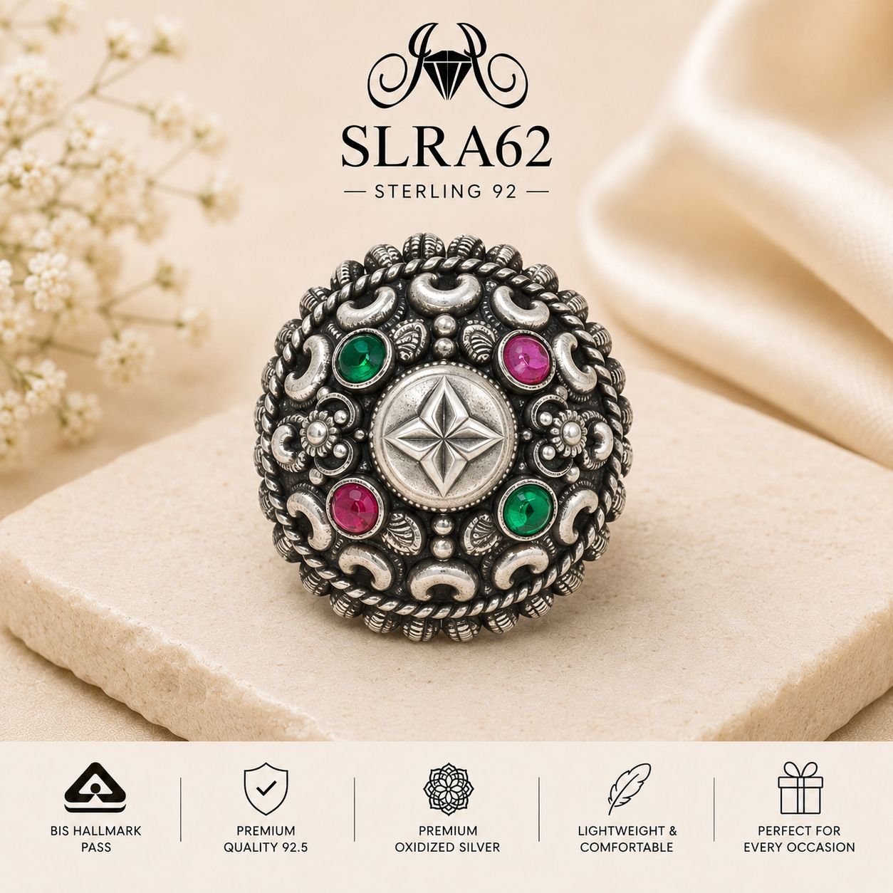 SLRA62 oxidized sterling silver ring front view