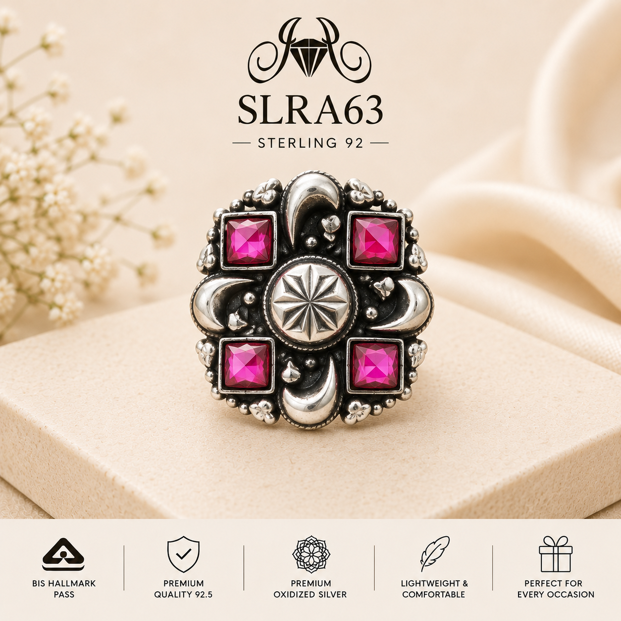 SLRA63 oxidized sterling silver ring front view