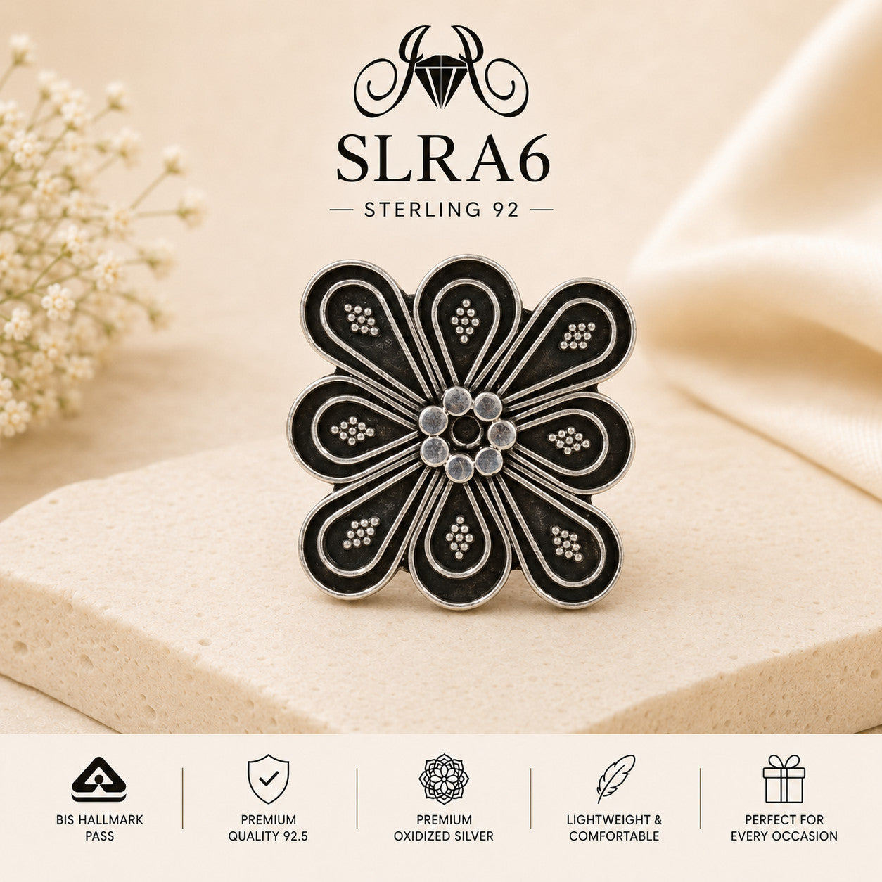 SLRA6 oxidized sterling silver ring front view