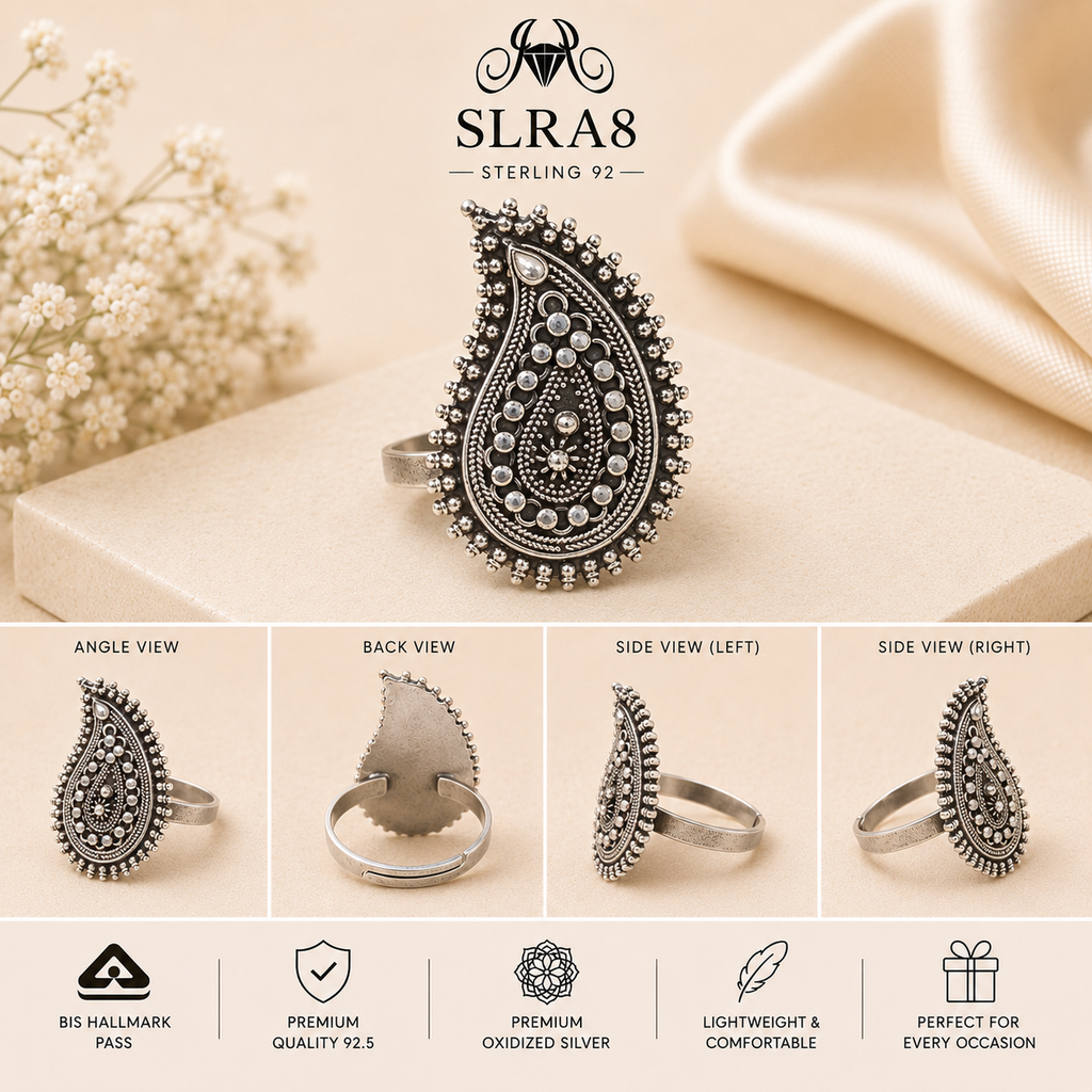 SLRA8 oxidized sterling silver ring multiple angle views