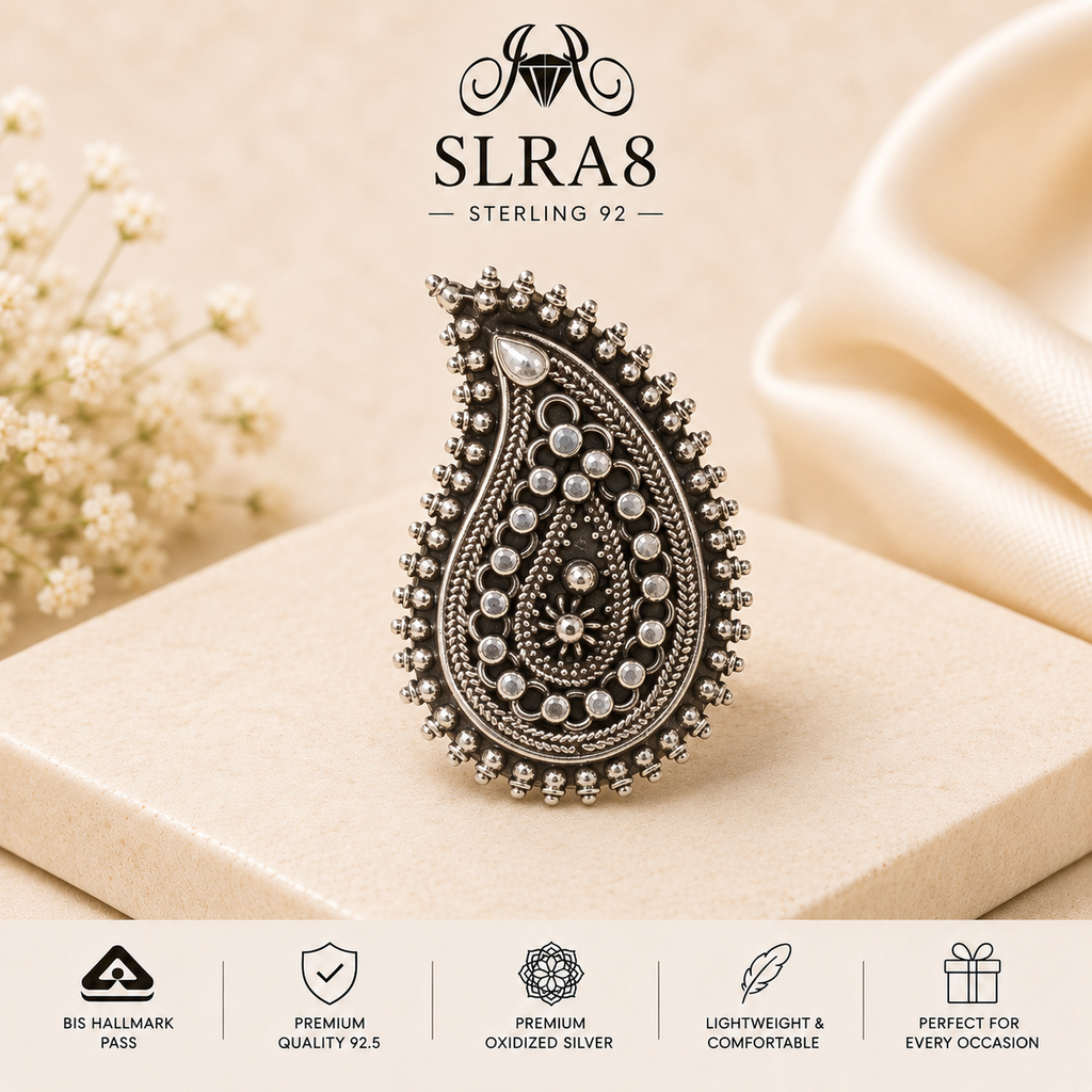 SLRA8 oxidized sterling silver ring front view