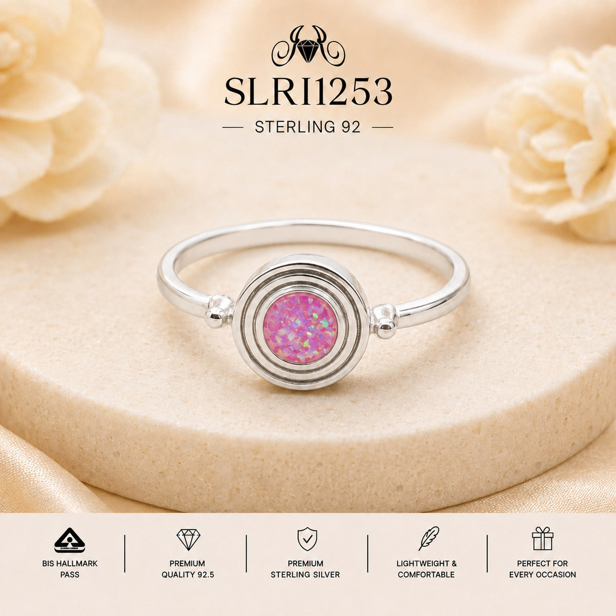 Pink Round Swirl Sterling Silver Ring