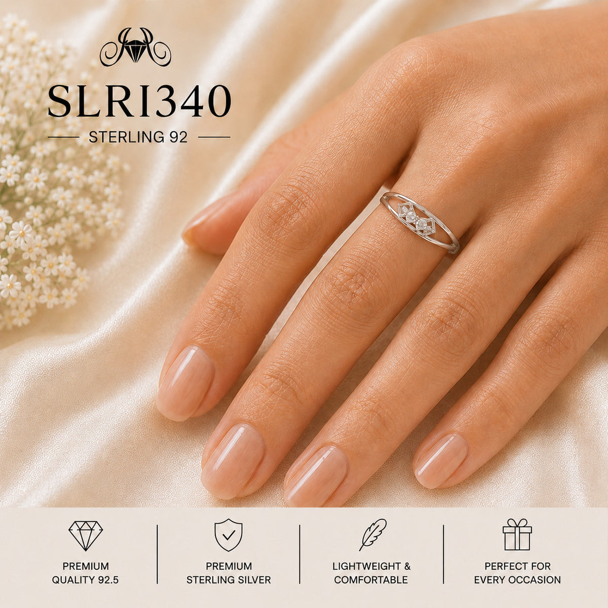 SLRI340 Sterling Silver Ring Wearing