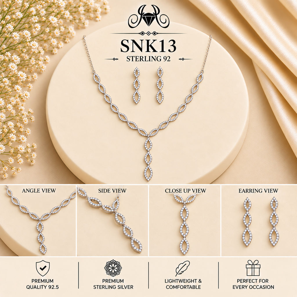 SNK13 92.5 sterling silver necklace set - collage view