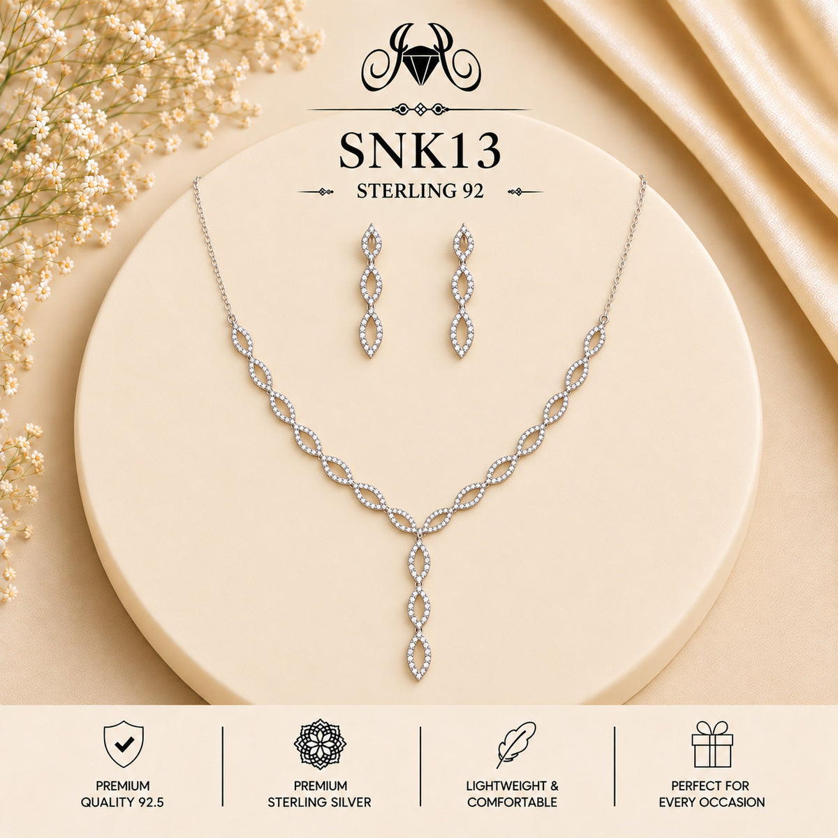 SNK13 92.5 sterling silver necklace set - portrait view