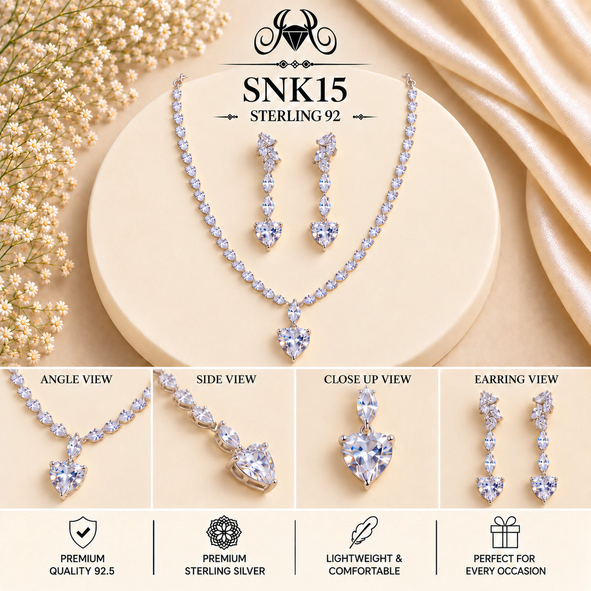 SNK15 92.5 sterling silver necklace set - collage view