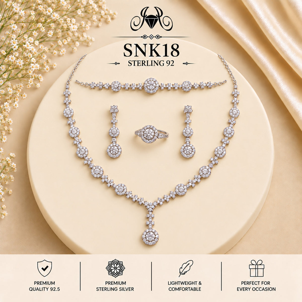 SNK18 92.5 sterling silver necklace set - portrait view
