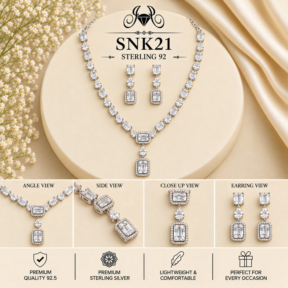 SNK21 92.5 sterling silver necklace set - collage view