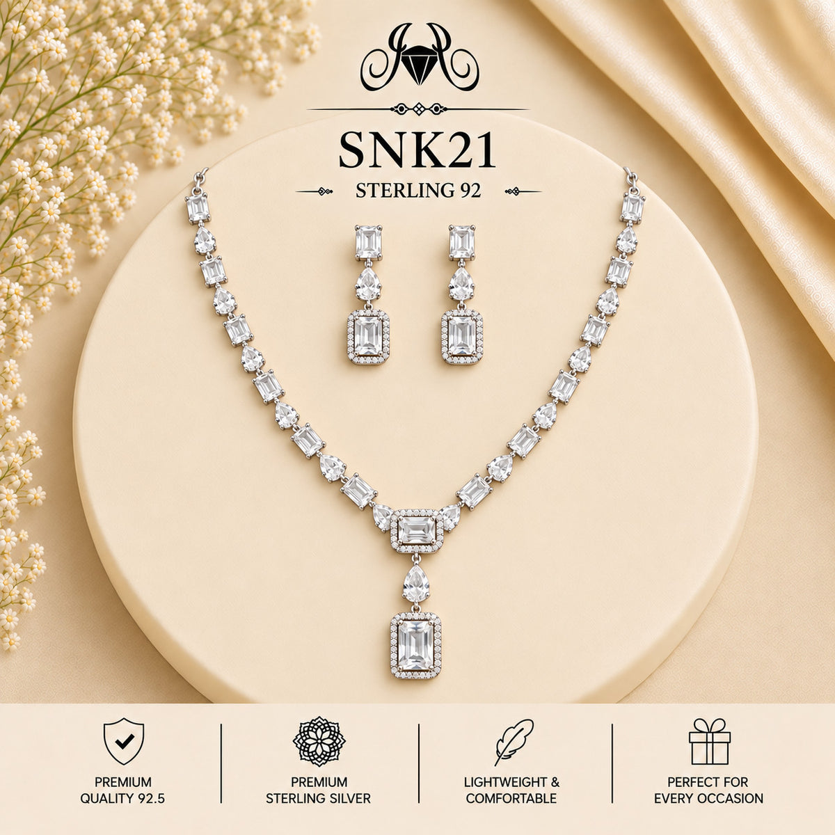 SNK21 92.5 sterling silver necklace set - portrait view