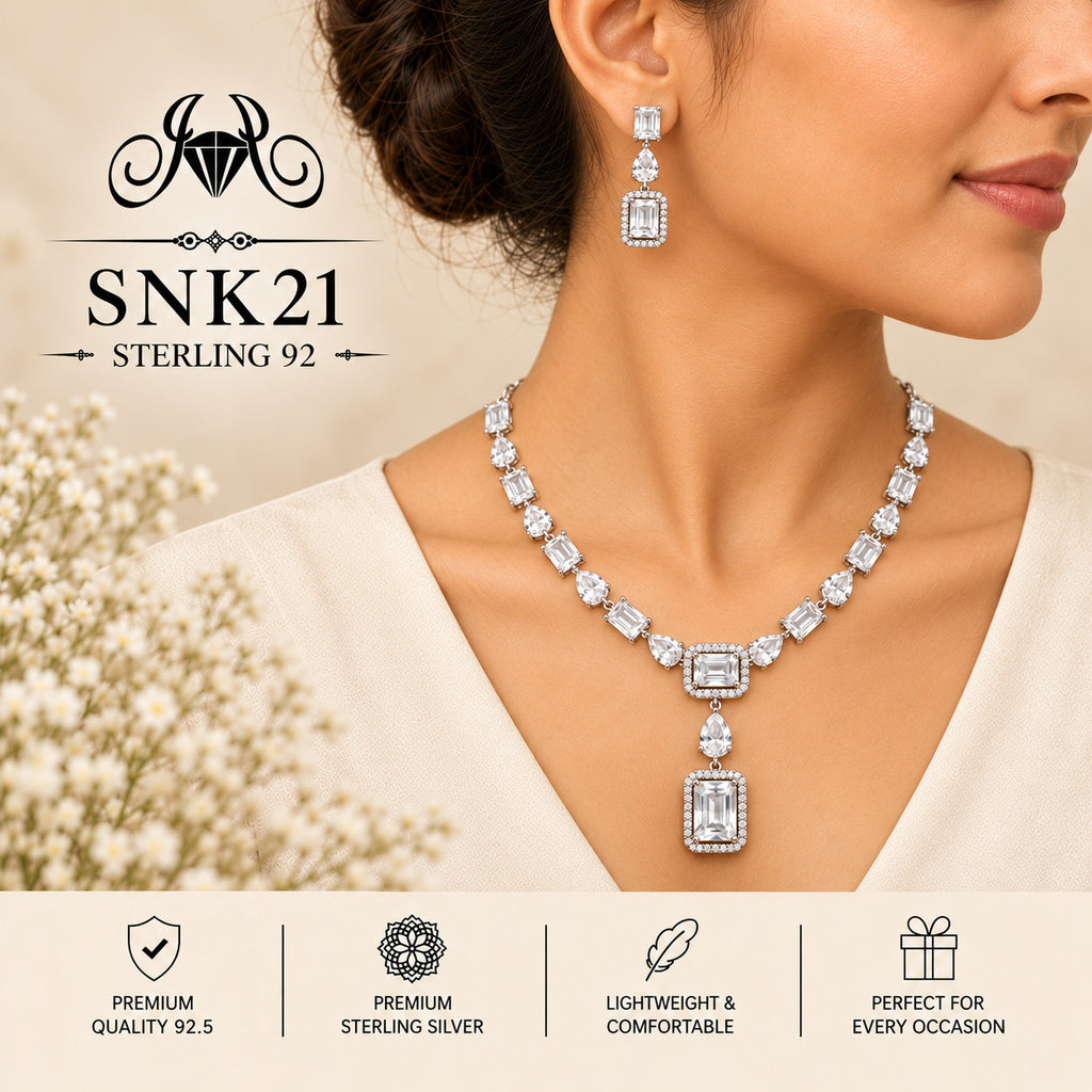 SNK21 92.5 sterling silver necklace set - wearing view