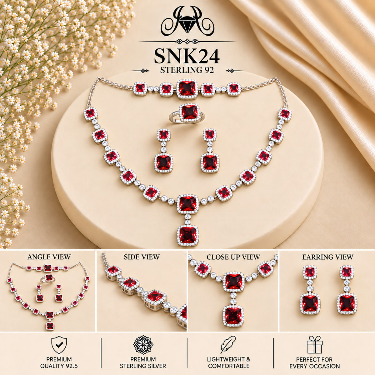 SNK24 92.5 sterling silver necklace set - collage view