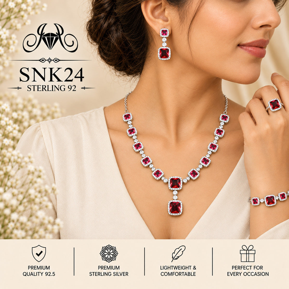 SNK24 92.5 sterling silver necklace set - wearing view