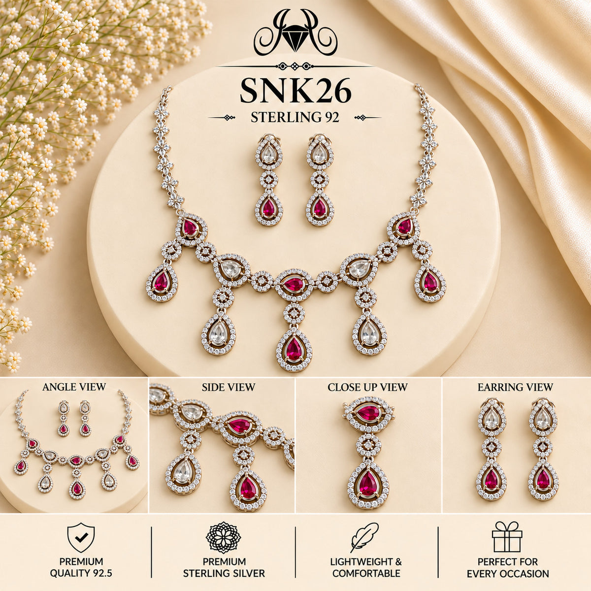 SNK26 92.5 sterling silver necklace set - collage view