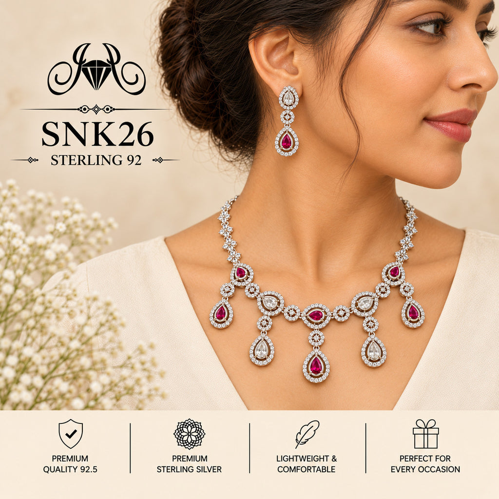 SNK26 92.5 sterling silver necklace set - wearing view