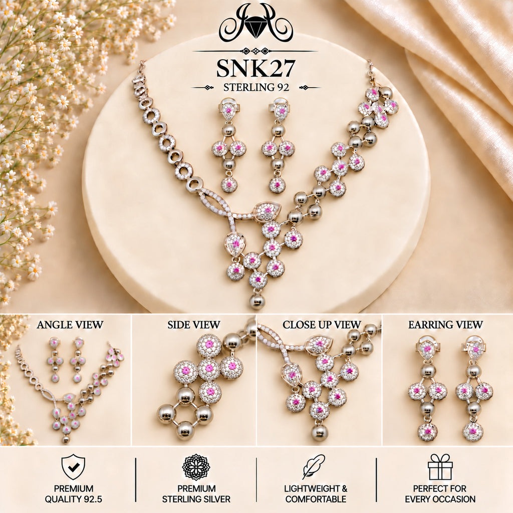 SNK27 92.5 sterling silver necklace set - collage view