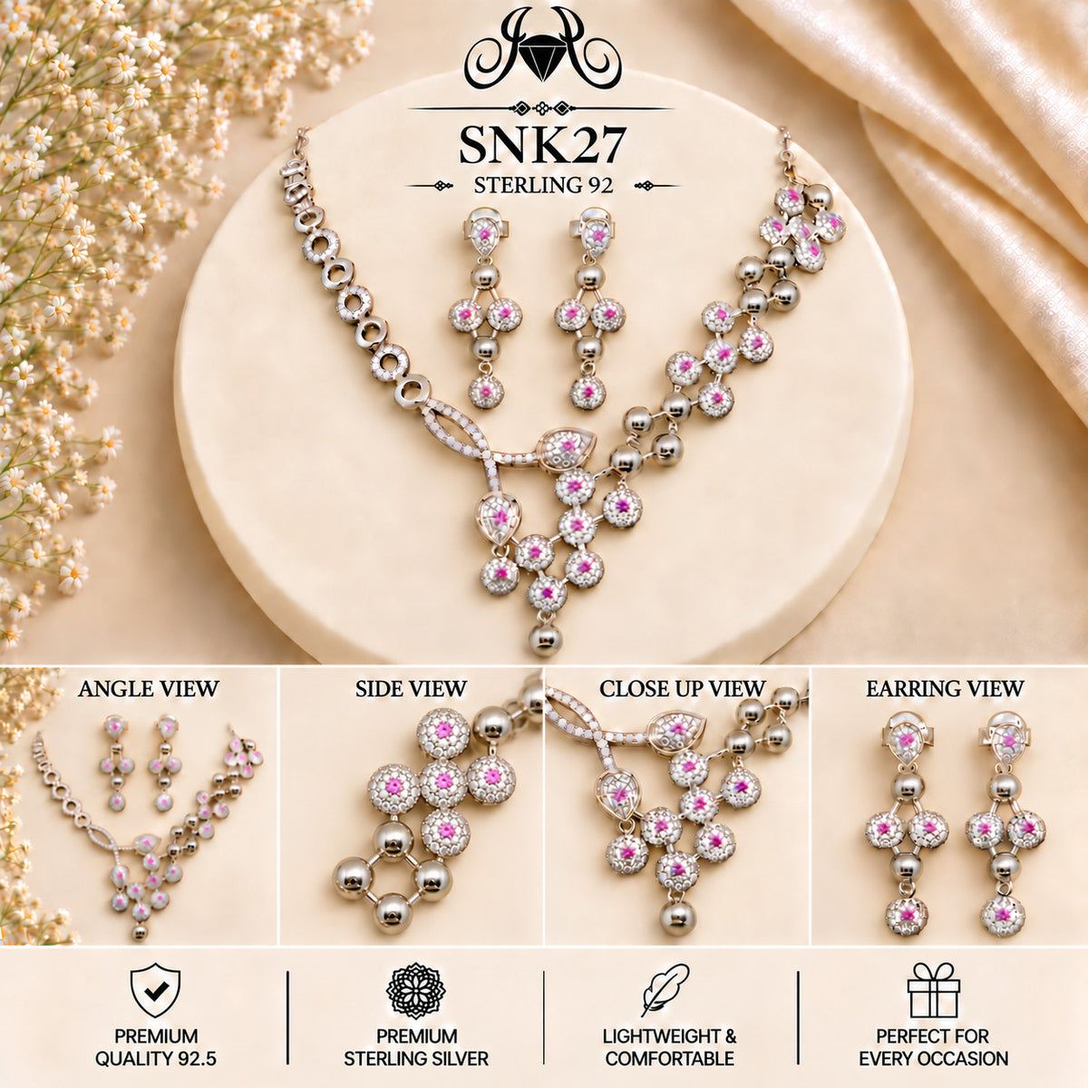 SNK27 92.5 sterling silver necklace set - collage view
