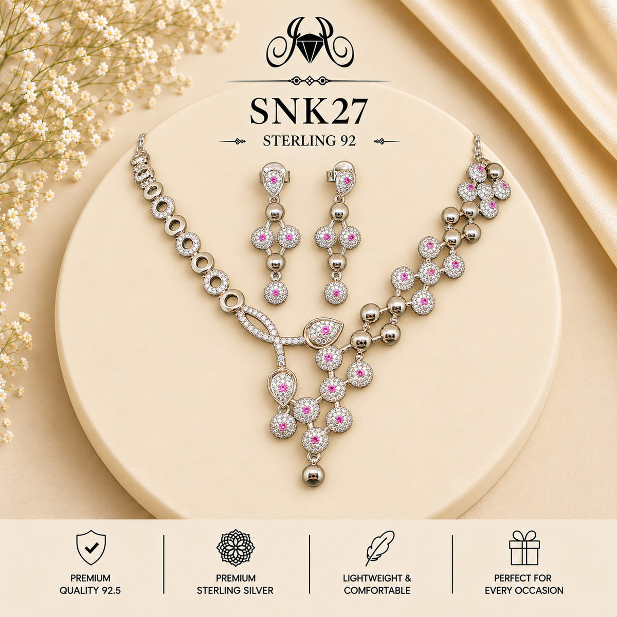 SNK27 92.5 sterling silver necklace set - portrait view