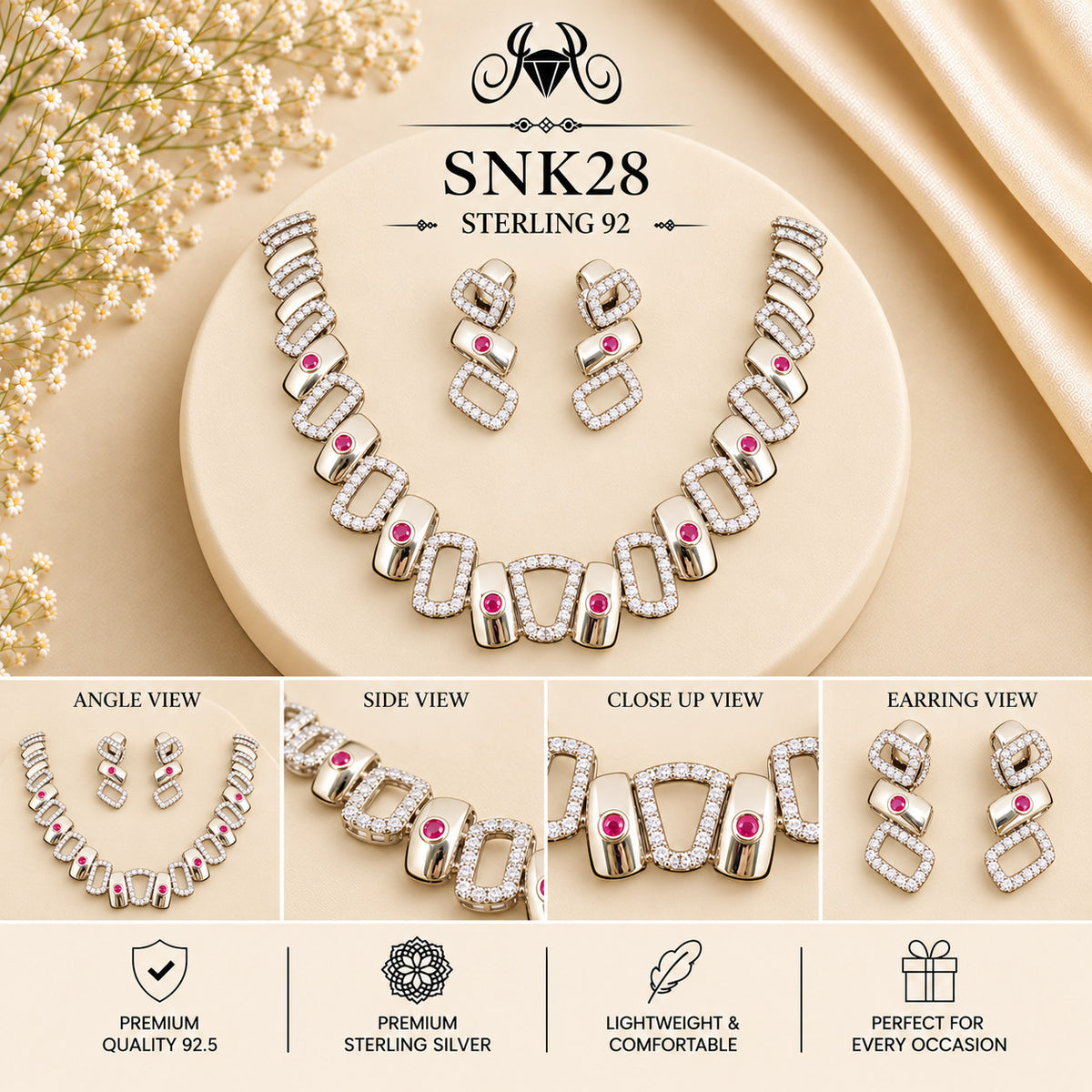 SNK28 92.5 sterling silver necklace set - collage view