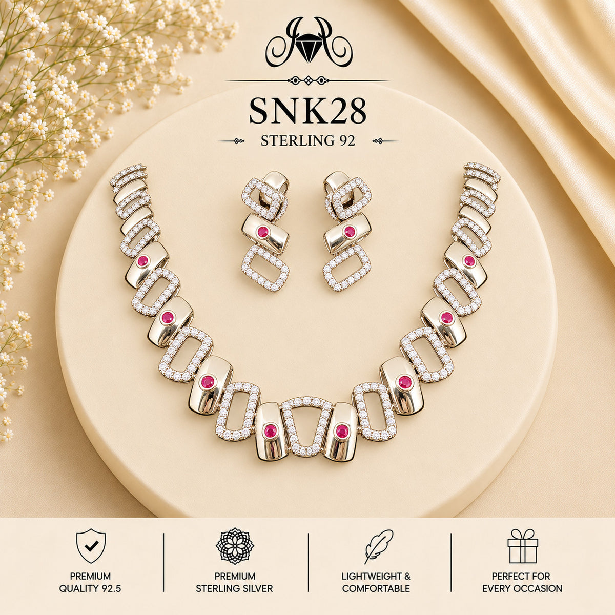 SNK28 92.5 sterling silver necklace set - portrait view