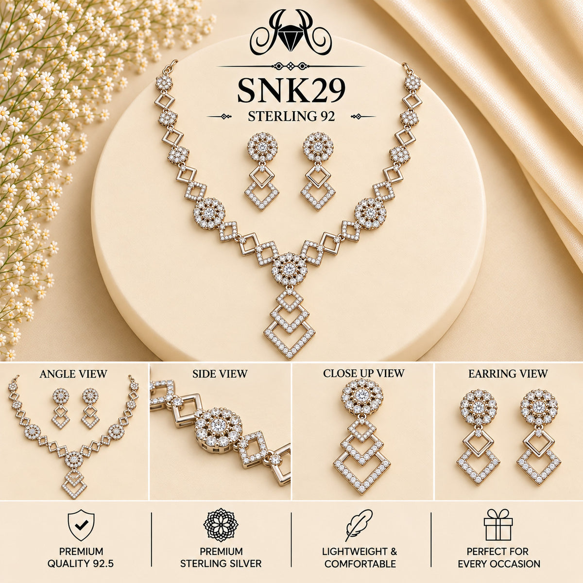 SNK29 92.5 sterling silver necklace set - collage view