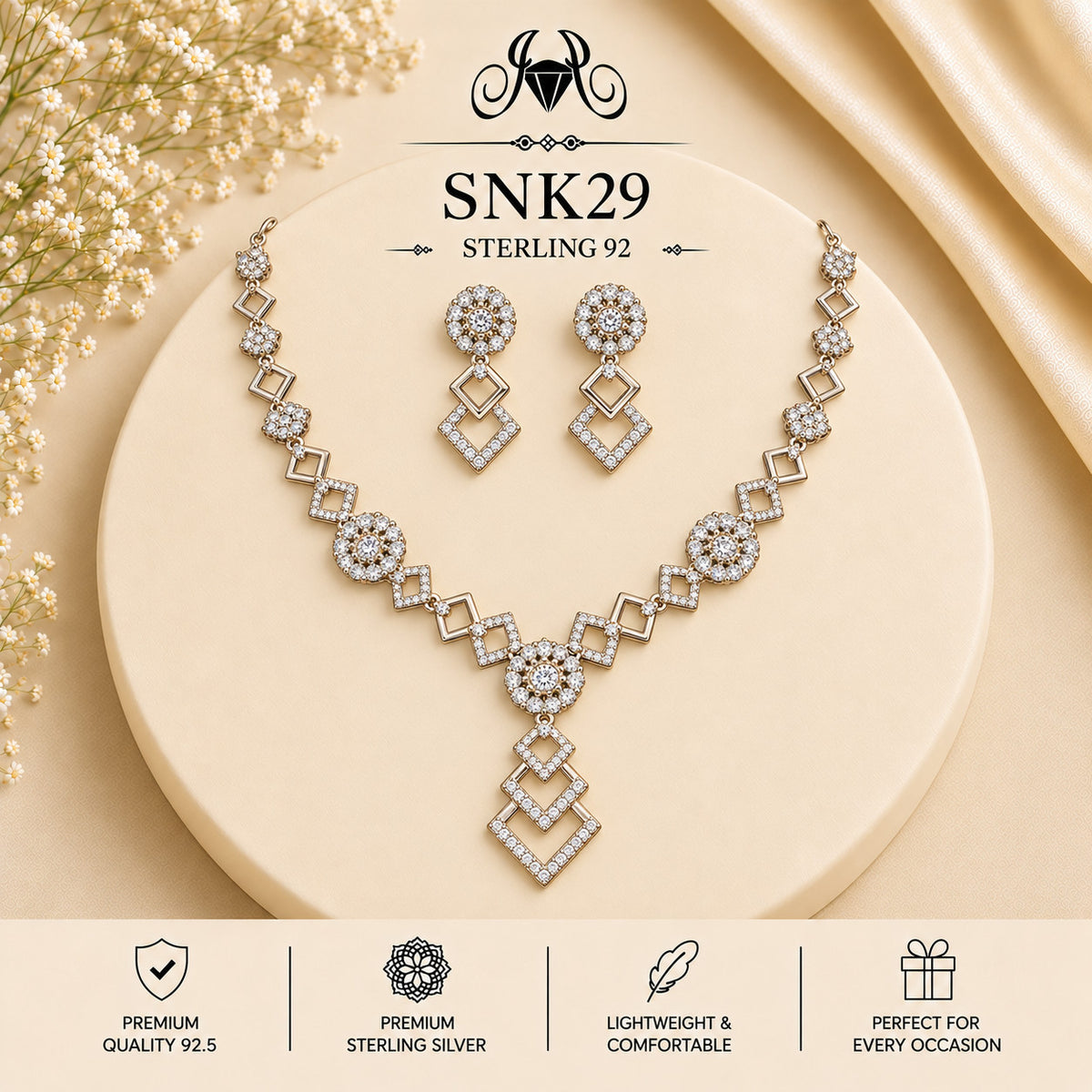 SNK29 92.5 sterling silver necklace set - portrait view