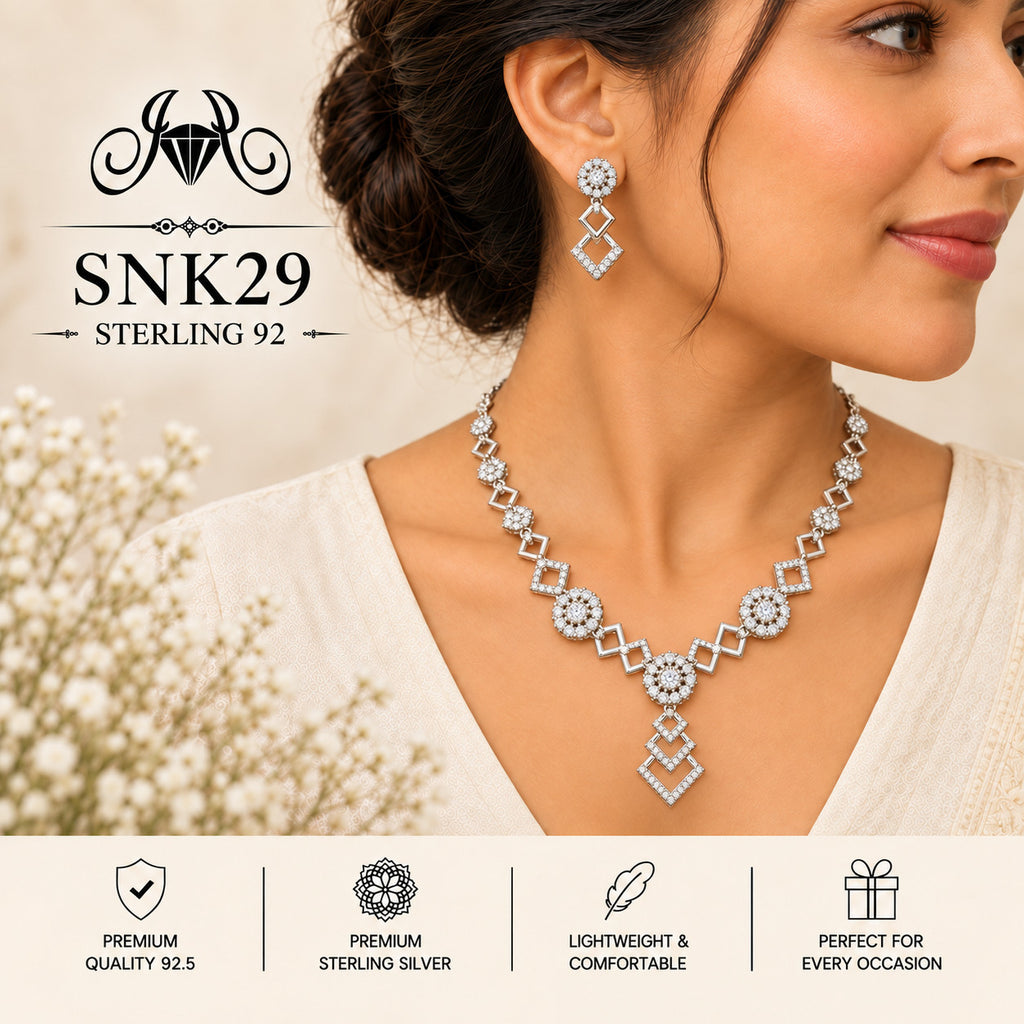 SNK29 92.5 sterling silver necklace set - wearing view