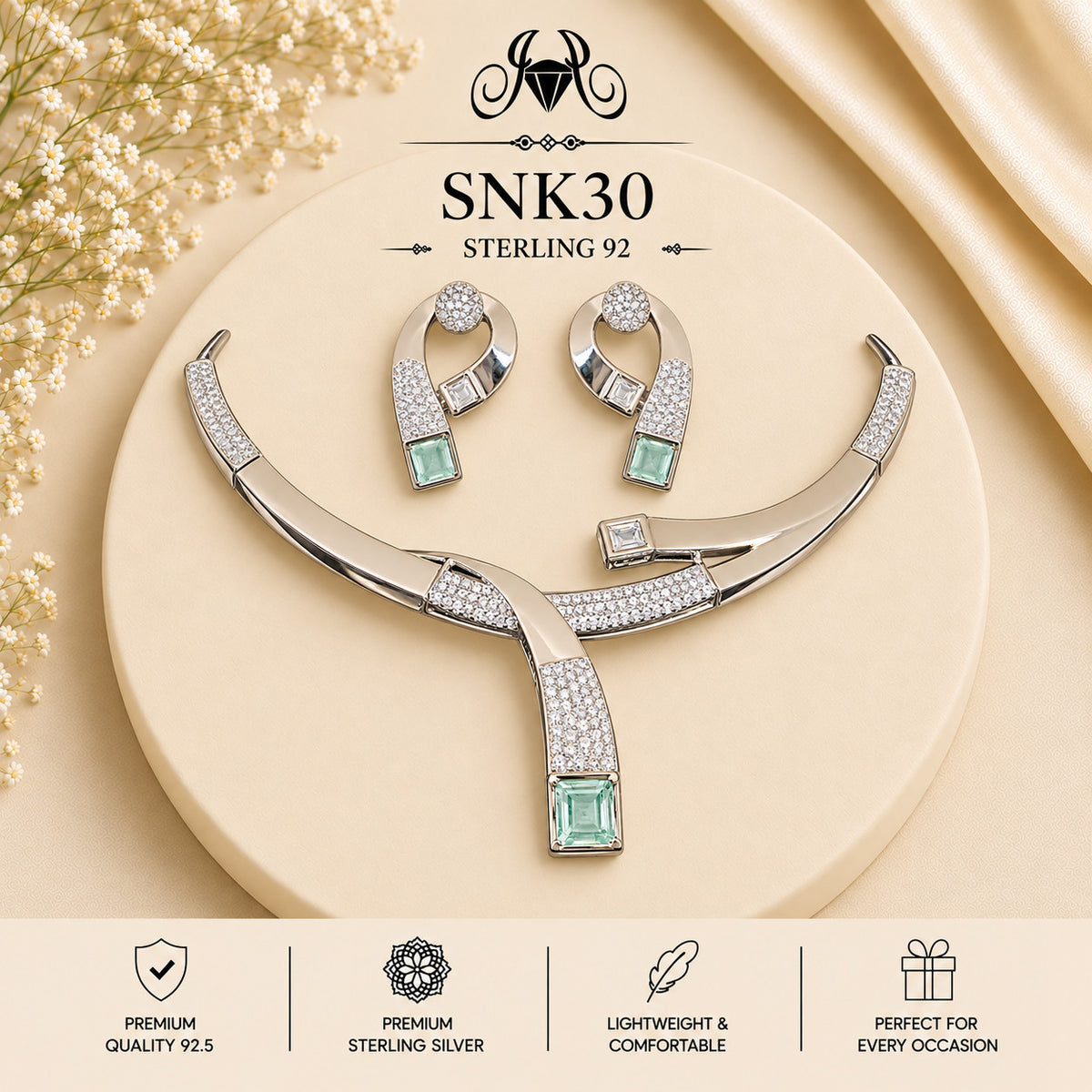SNK30 92.5 sterling silver necklace set - portrait view