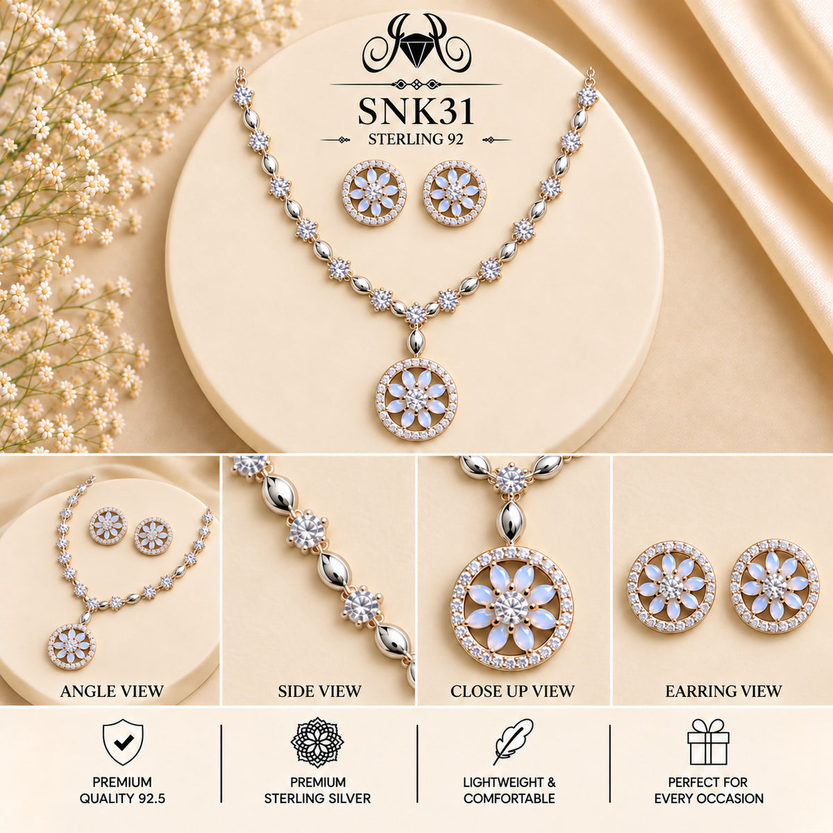SNK31 92.5 sterling silver necklace set - collage view