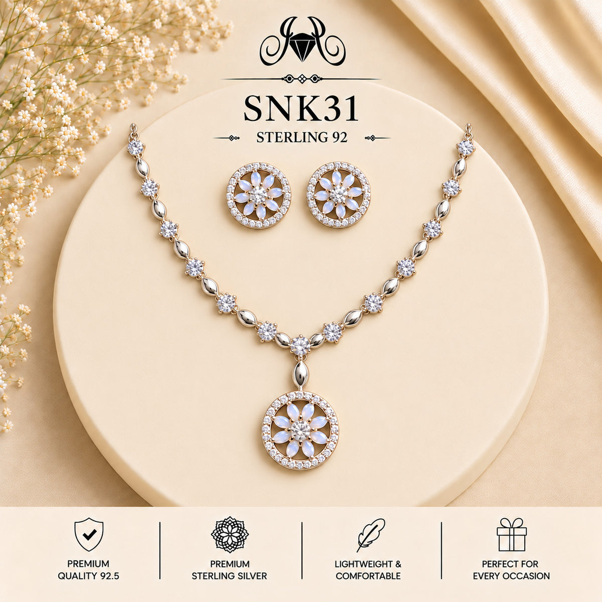 SNK31 92.5 sterling silver necklace set - portrait view
