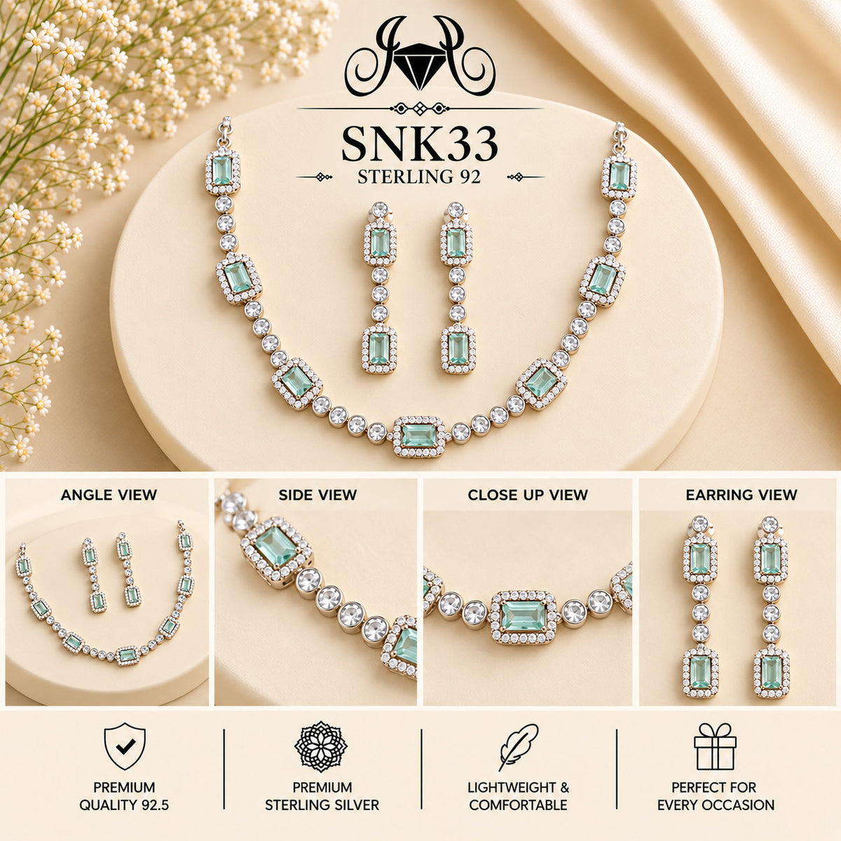 SNK33 92.5 sterling silver necklace set - collage view