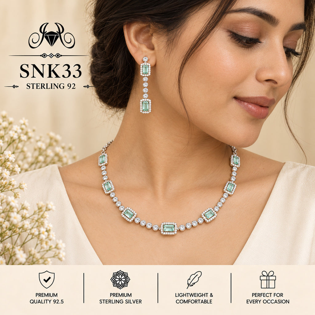 SNK33 92.5 sterling silver necklace set - wearing view