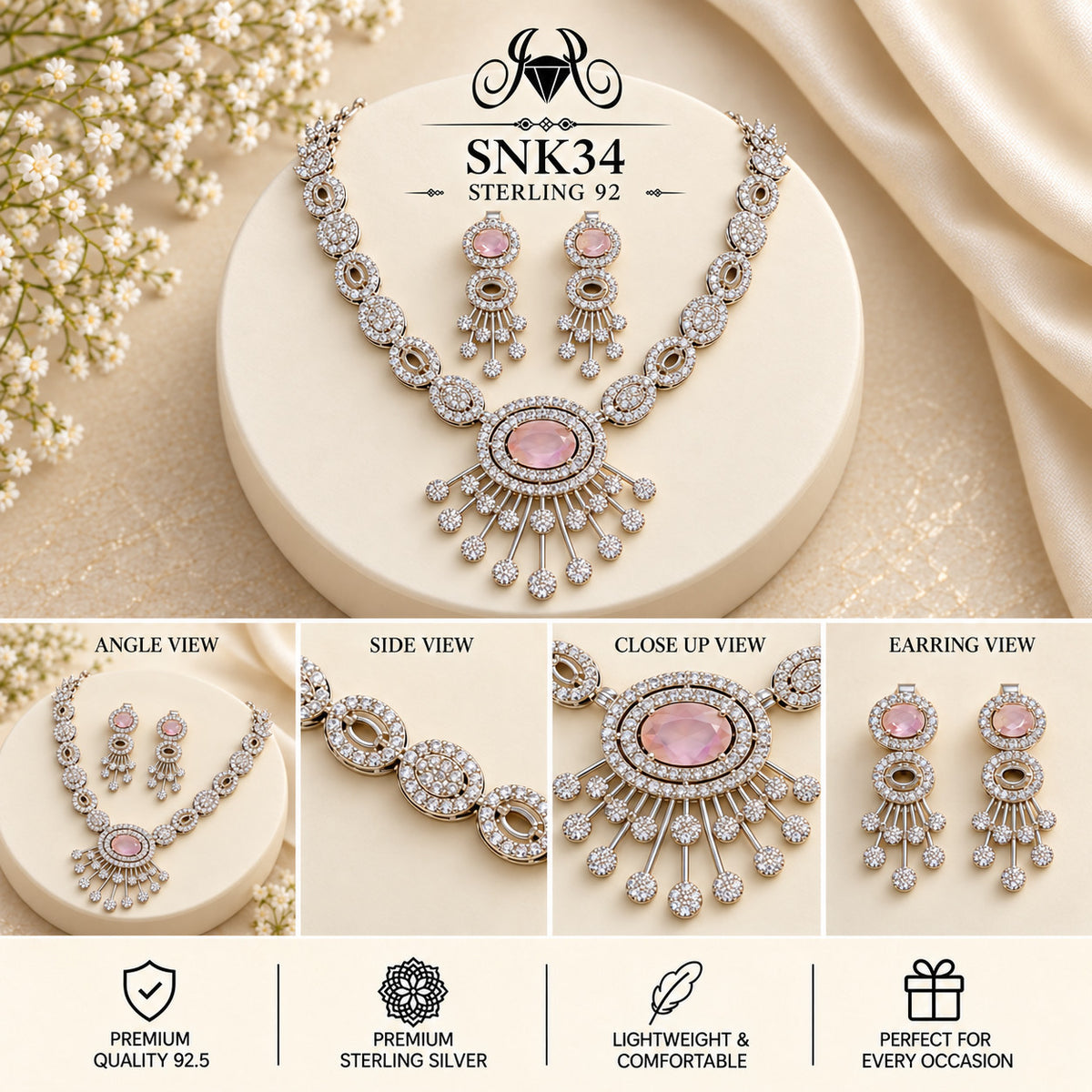 SNK34 92.5 sterling silver necklace set - collage view