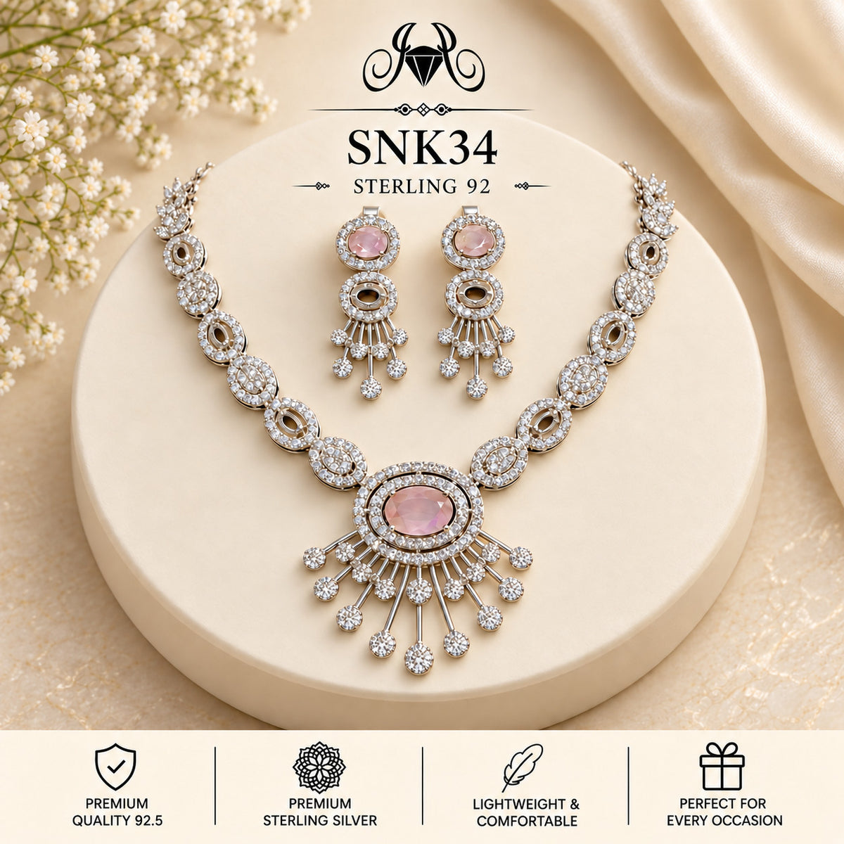 SNK34 92.5 sterling silver necklace set - portrait view