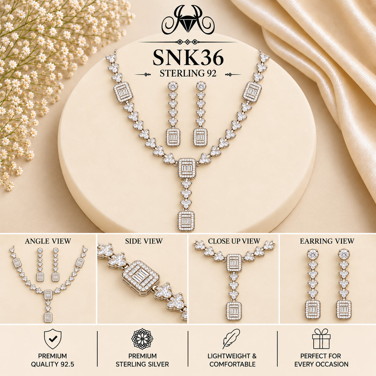 SNK36 92.5 sterling silver necklace set - collage view