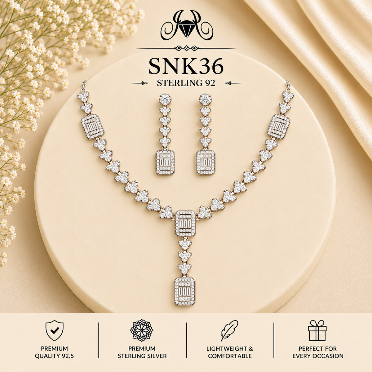SNK36 92.5 sterling silver necklace set - portrait view