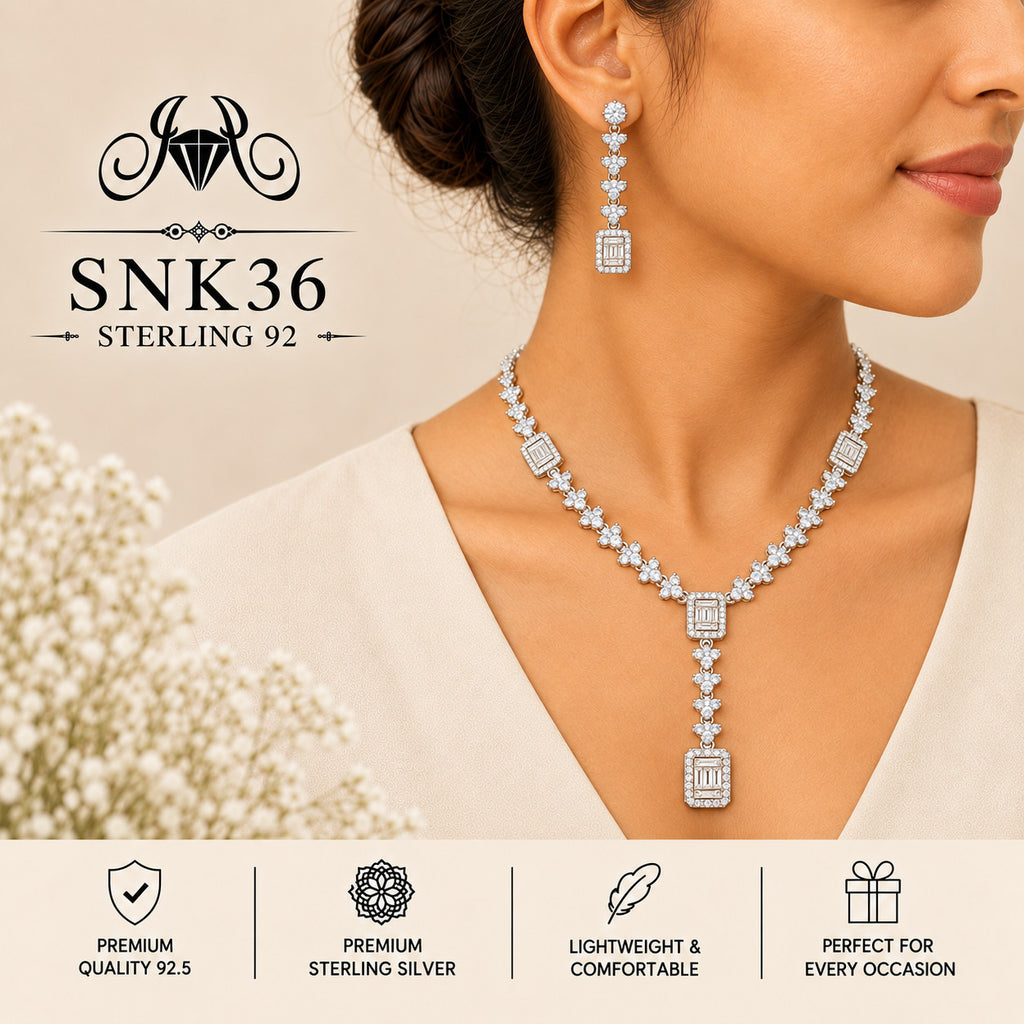 SNK36 92.5 sterling silver necklace set - wearing view