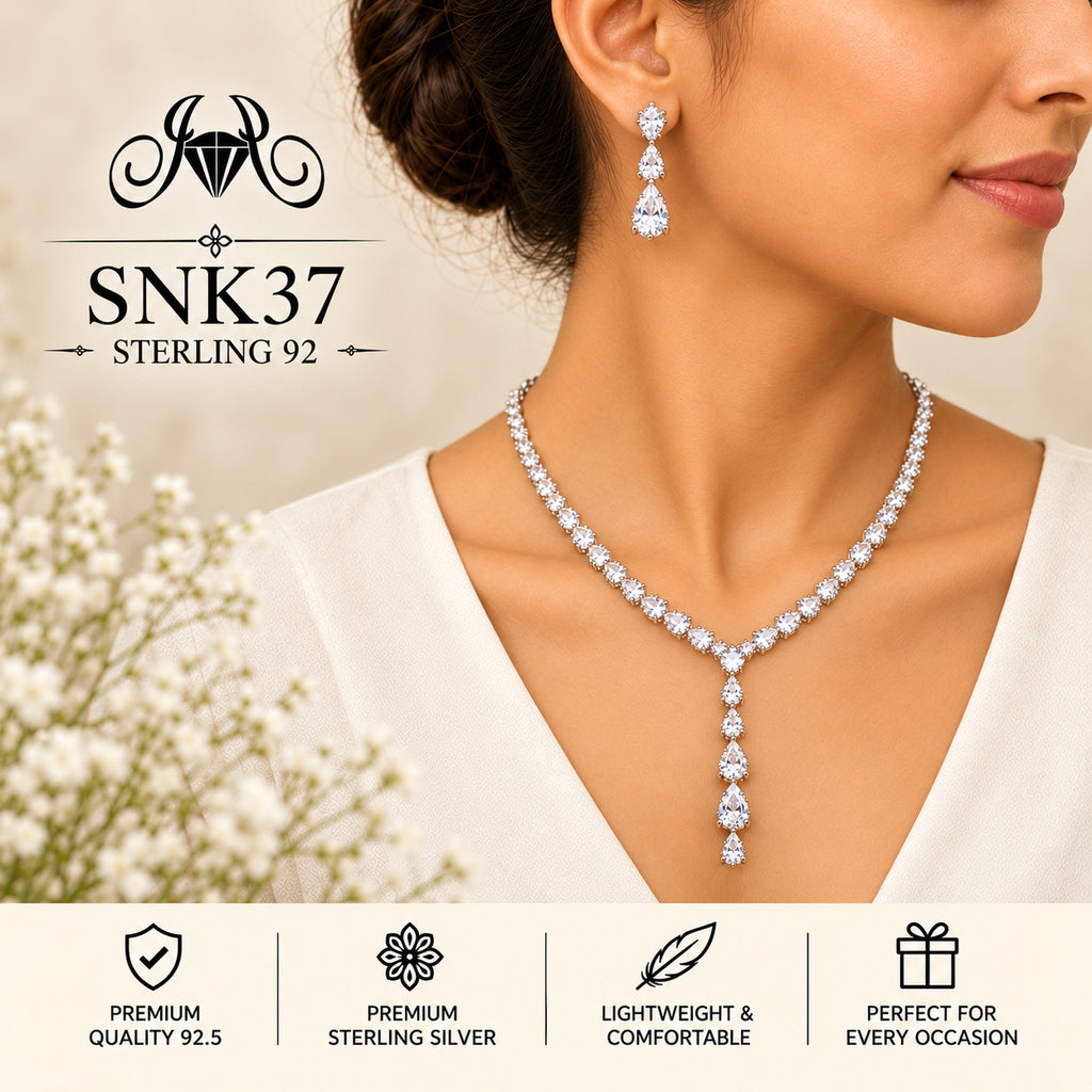 SNK37 92.5 sterling silver necklace set - wearing view