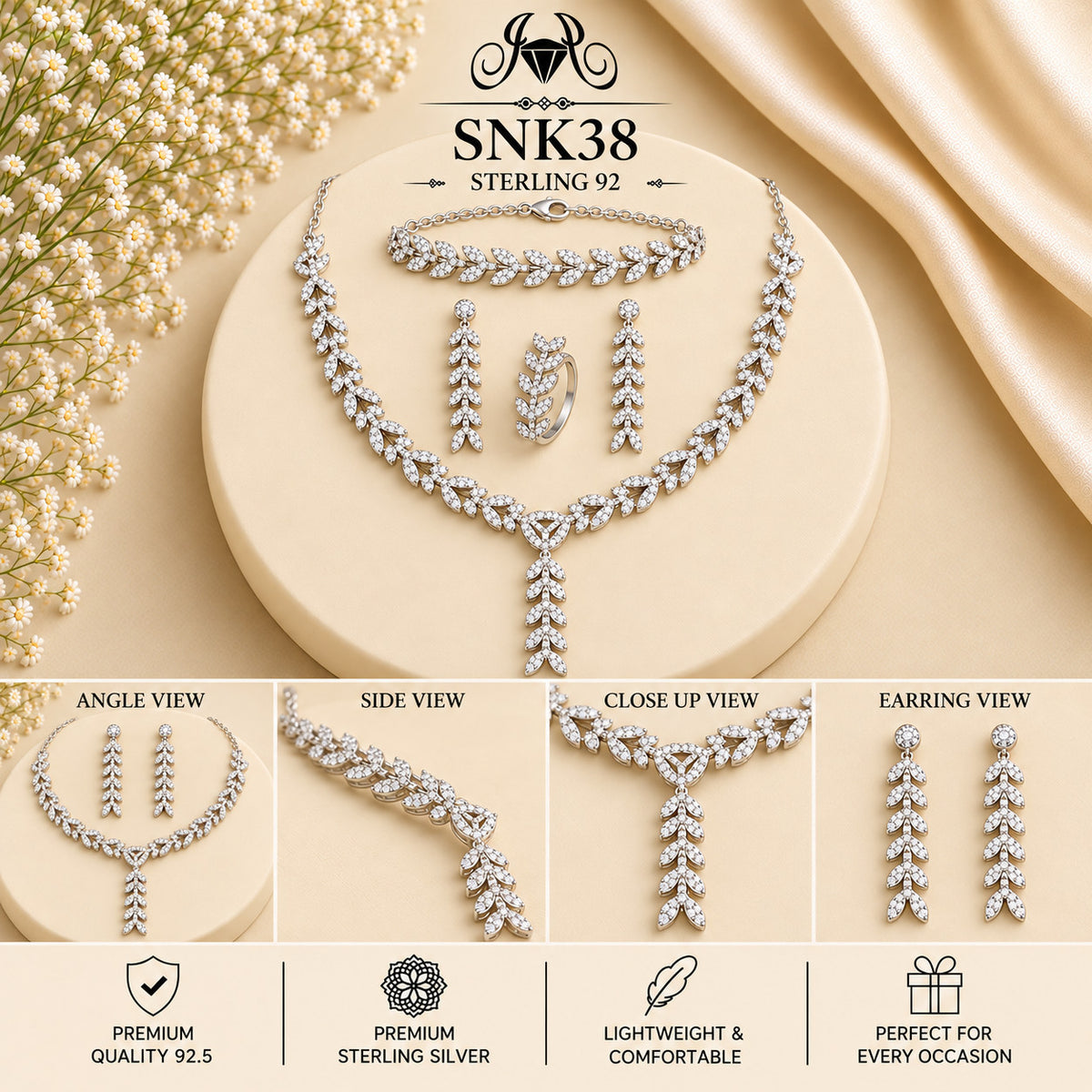 SNK38 92.5 sterling silver necklace set - collage view