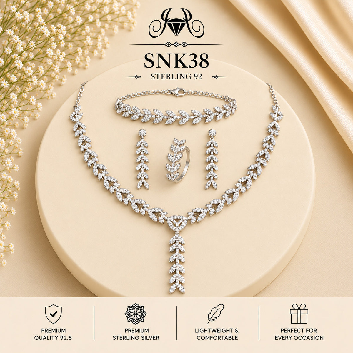SNK38 92.5 sterling silver necklace set - portrait view