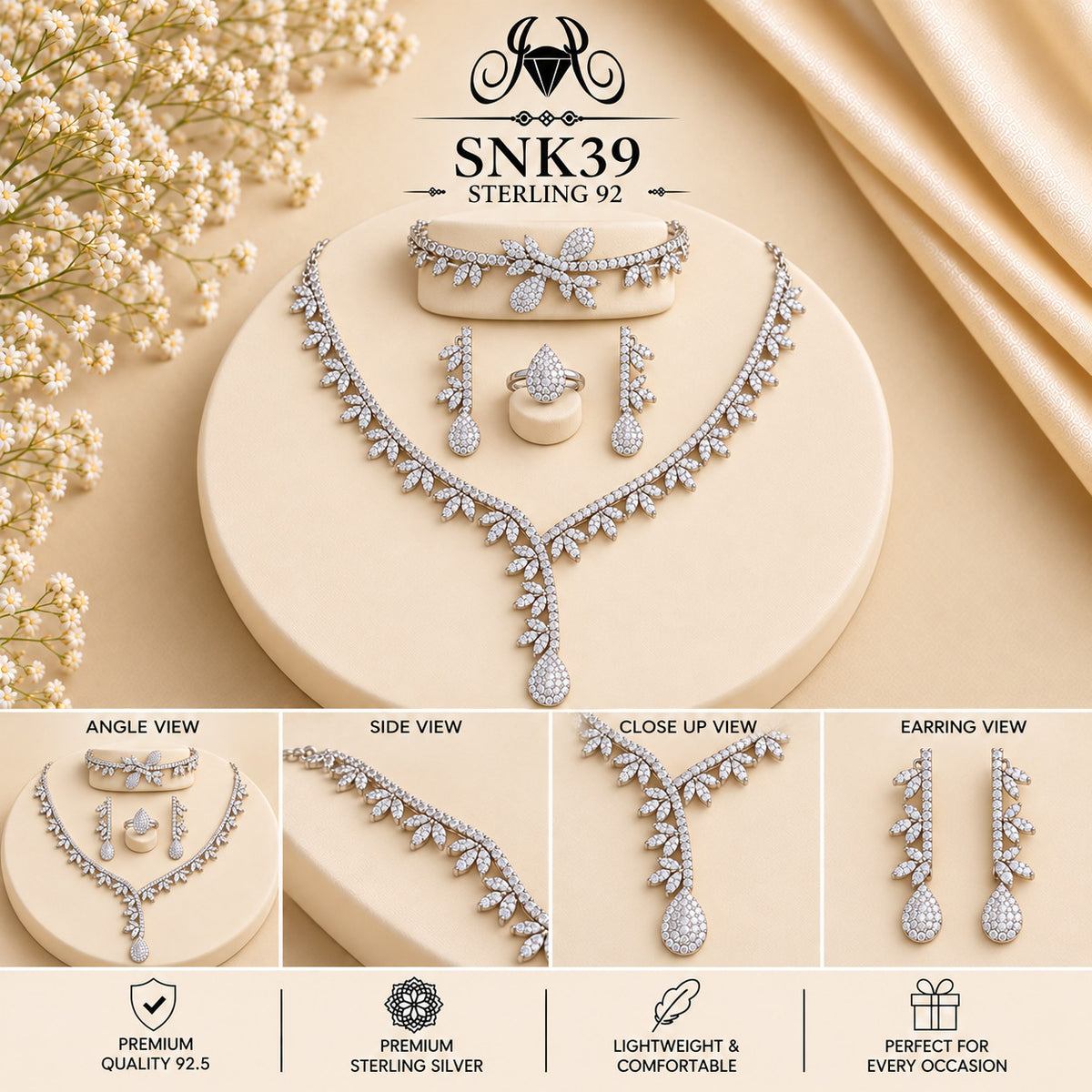 SNK39 92.5 sterling silver necklace set - collage view